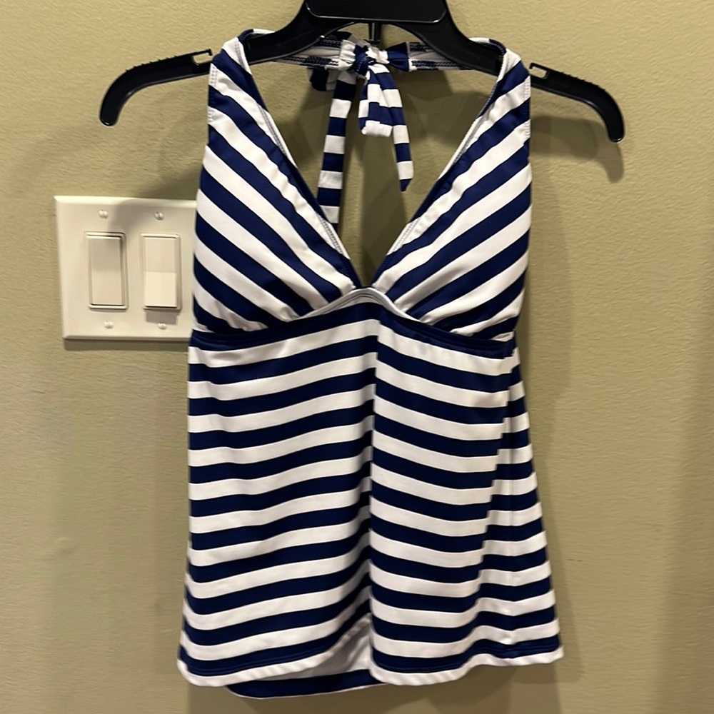 EUC Navy Blue & White Stripe Halter style swim top tankini No Tags (Sz M/L)